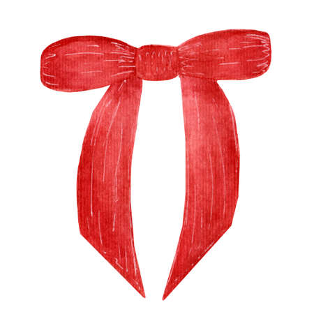 Watercolor bright illustration, festive decoration, cute red bow. The element is isolated on a white background.の写真素材