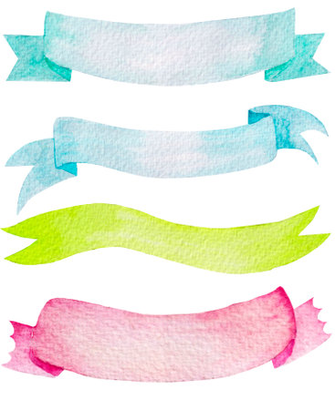 Watercolor collection, various banners isolated on white background. Elements for festive decor, greeting, etc.の写真素材