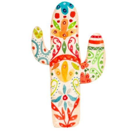 Watercolor element for the Cinco de Mayo, cactus decorated by ornament isolated on a white background. Card, poster ect.の写真素材
