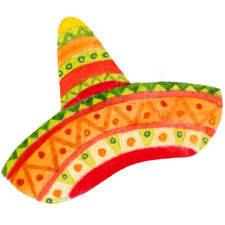 Watercolor mexican style illustration, colorful sombrero isolated on a white background. Element for various productsの写真素材