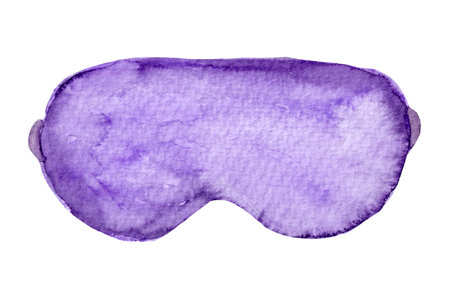 Watercolor illustration, mask for sleeping in purple colors isolated on white background. Element for various products.の写真素材