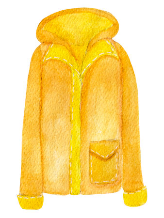 Watercolor bright illustration, yellow raincoat isolated on white background. For various fashion and autumn products, etc.の写真素材