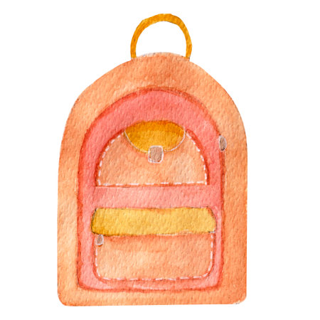 Watercolor backpack, accessory for students, tourists isolated on a white background. For various school products, etc.の写真素材