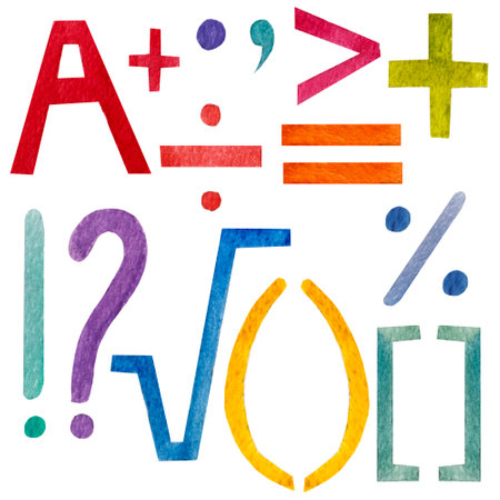 Watercolor collection, colorful education symbols isolated on white background. For various products, school etc.の写真素材