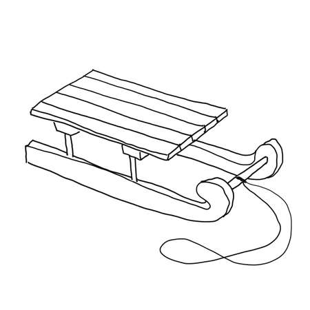Silhouette of wooden childrens sled, sketch style. Isolated hand drawing illustration on white backgroundの写真素材