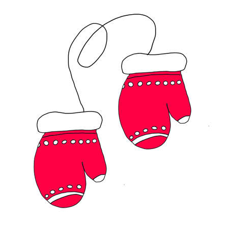 Mittens with ornament. Winter illustration in doodle style. Hand drawing design elementの写真素材