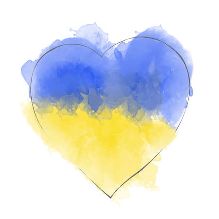 Heart in blue and yellow. Symbol of love and peace. Design element in watercolor styleの写真素材