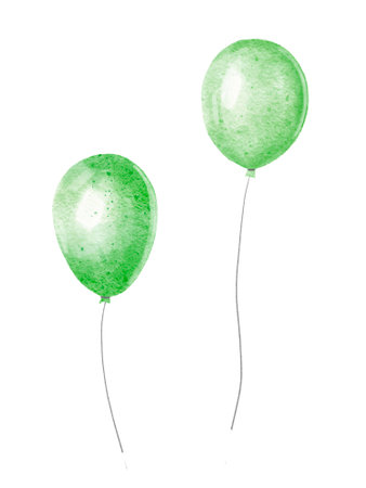 Watercolor green air balloons. Hand drawing illustration, isolated on white background.の写真素材