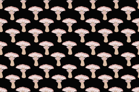 Seamless pattern of mushrooms. Hand drawing illustration in cartoon style isolated on white.の写真素材
