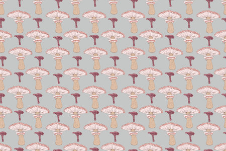 Seamless pattern of mushrooms. Hand drawing illustration in cartoon style isolated on white.の写真素材