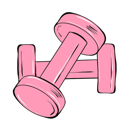 Pink dumbbells isolated on white background. Hand drawn illustration.の写真素材