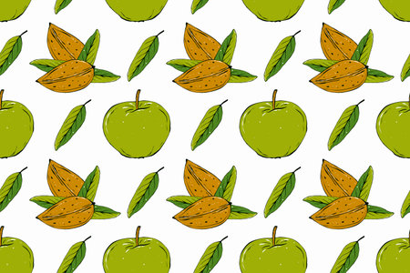 Fruit seamless pattern. Hand drawn illustration. Food backgroundの写真素材