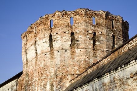 Old fortress tower of Novospasky monastery. Moscow City, Russiaの写真素材