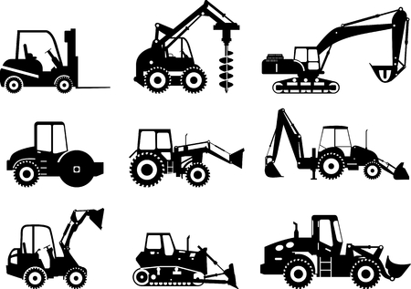 Silhouette illustration of heavy equipment and machineryのイラスト素材