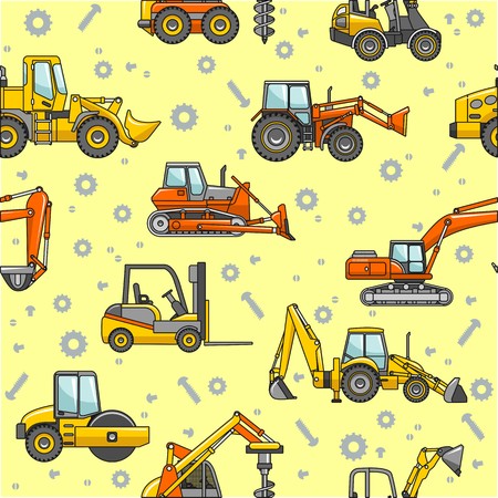 Detailed seamless background with heavy equipment and machineryのイラスト素材