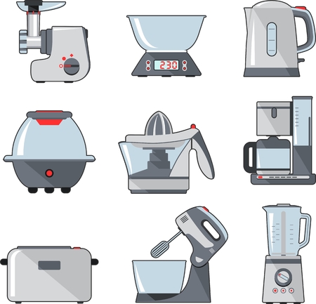 Household kitchen electric appliances in flat styleのイラスト素材