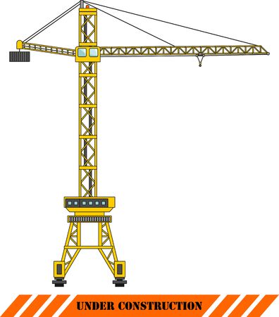 Detailed illustration of tower crane, heavy equipment and machineryのイラスト素材