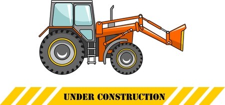 Detailed illustration of backhoe loader, heavy equipment and machineryのイラスト素材