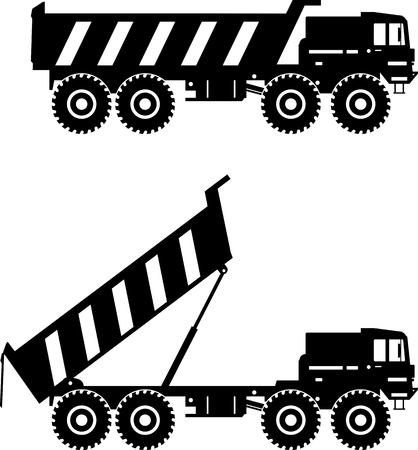 Detailed illustration of mining trucks, heavy equipment and machineryのイラスト素材