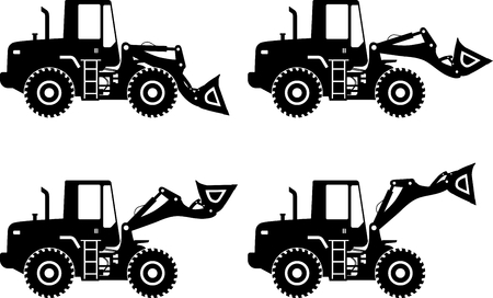 Detailed illustration of wheel loaders, heavy equipment and machineryのイラスト素材