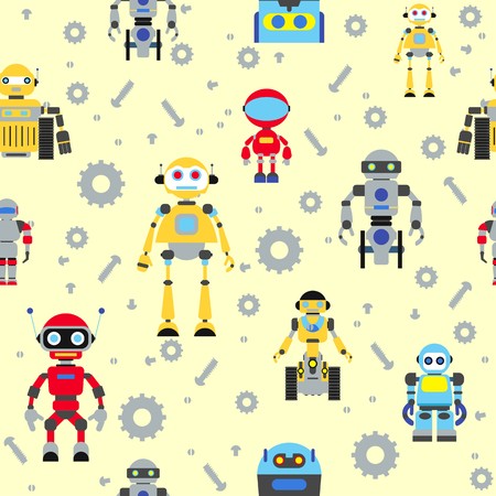Colorful pattern with various kinds of detailed robotsのイラスト素材