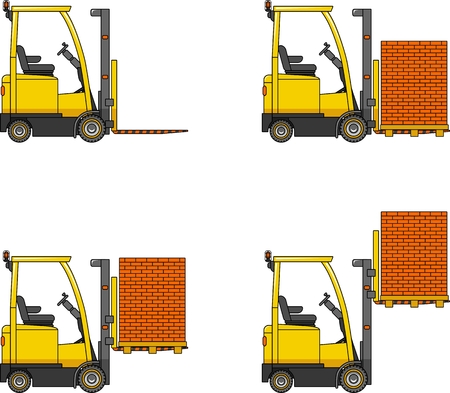 Detailed illustration of forklifts, heavy equipment and machineryのイラスト素材