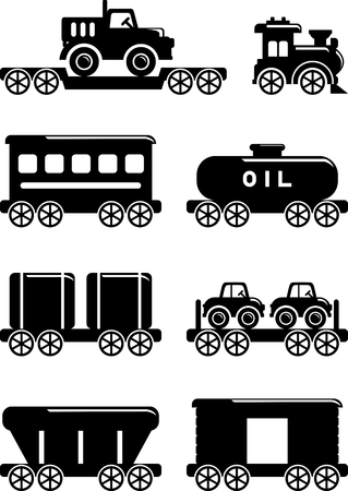 Different kind of toys railroad transportation on white background. Vector illustrationのイラスト素材