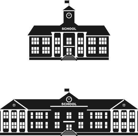 Silhouette illustration different variants of classical school building in a flat style.のイラスト素材