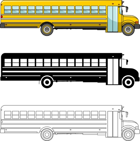 Detailed illustration of classic school bus isolated on white background in a flat style.のイラスト素材