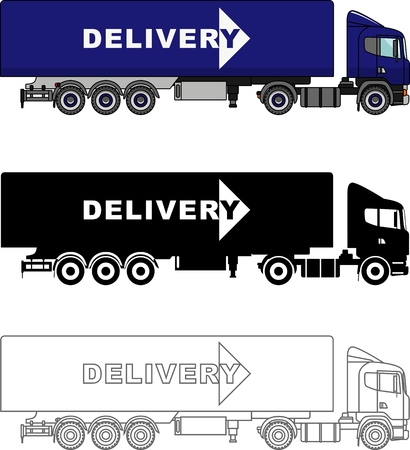Detailed illustration of delivery trucks isolated on white background in a flat style.のイラスト素材