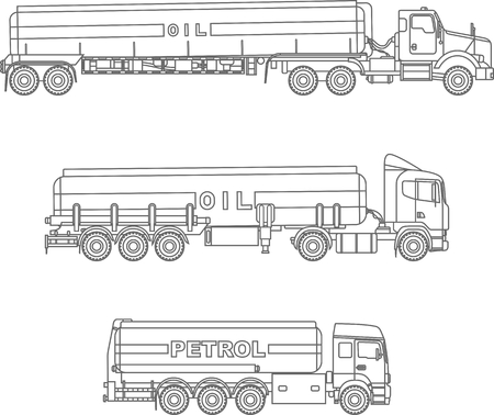 Detailed illustration of differences classic gasoline trucks isolated on white background in a flat style.のイラスト素材