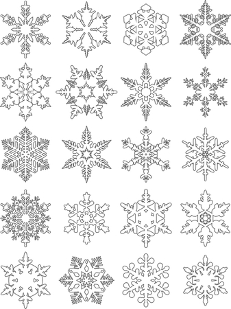 Abstract illustration different snowflake shapes isolated on white background.のイラスト素材