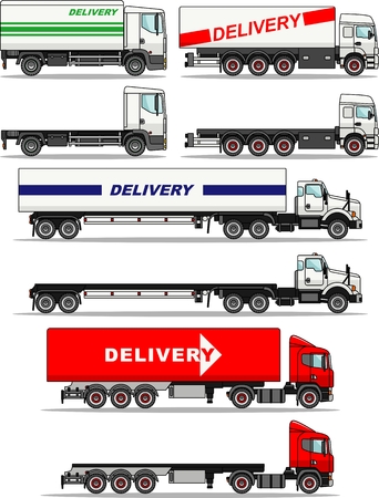 Detailed illustration of delivery trucks in flat style.のイラスト素材