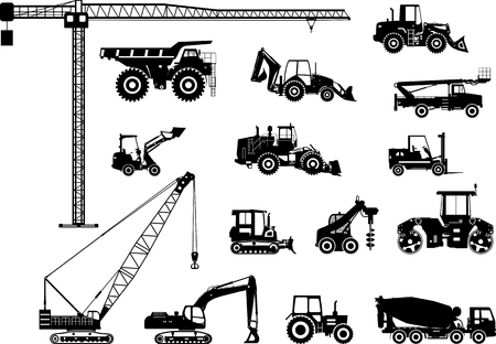 Silhouette illustration of heavy equipment and machineryのイラスト素材