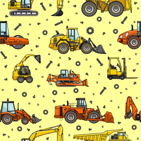 Detailed seamless background with heavy equipment and machineryのイラスト素材