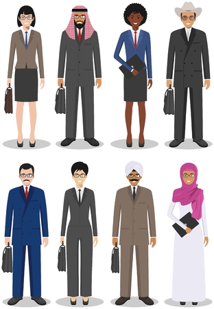 Detailed illustration of diverse business people in flat style on white background.の写真素材