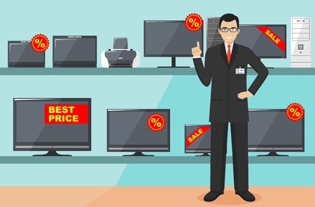 Detailed illustration of a salesman in a shopのイラスト素材