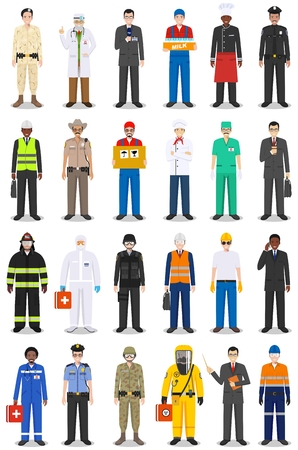 People occupation characters set in flat style isolated on white background. Flat vector icons on white background.のイラスト素材