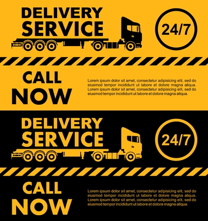 Taxi service design over yellow and black background. Silhouette of delivery truck. Vector flat illustration. Banner, poster or flyer.のイラスト素材