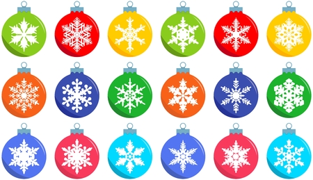 Set of christmas decorations balls in flat style on white background.のイラスト素材