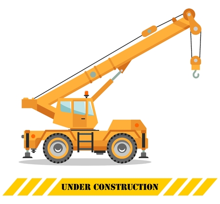 Detailed illustration of colored crane truck, heavy equipment and machinery.の写真素材