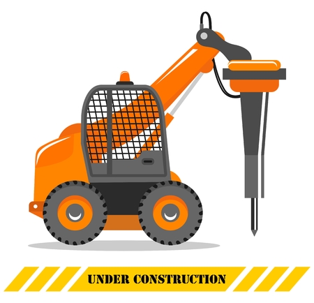 Detailed illustration of excavator with hammerのイラスト素材