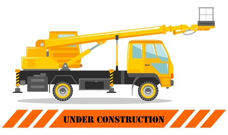 Aerial platform truck. Heavy construction machine. Building machinery. Special equipment. Vector illustration.のイラスト素材