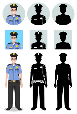 Police people concept. Detailed illustration, policeman and sheriff in flat style on white background. Differences people characters avatars icons. Vector.のイラスト素材