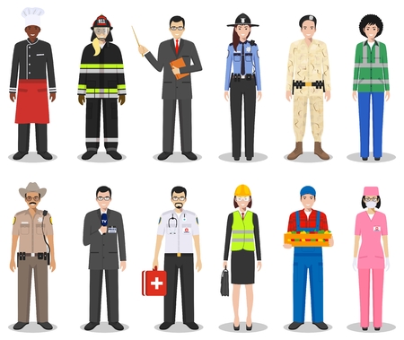 People occupation characters set in flat style isolated on white background. Flat vector icons on white background. Templates for infographic, sites, banners, social networks. Vector illustration.のイラスト素材