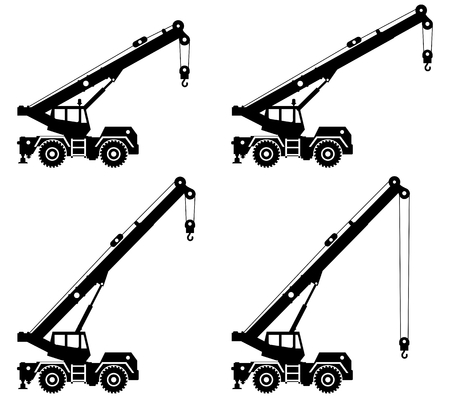 Silhouette of crane truck with different boom position.のイラスト素材