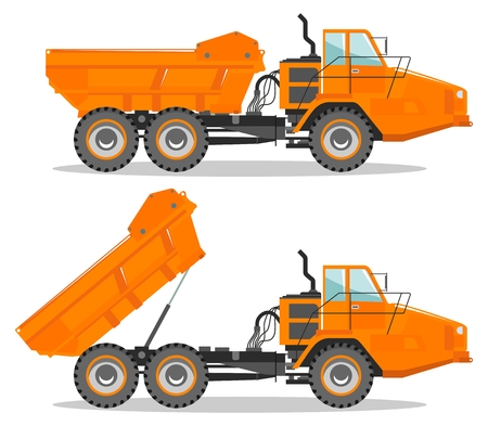 Off-highway truck with different body position. Heavy mining machine and construction equipment.のイラスト素材