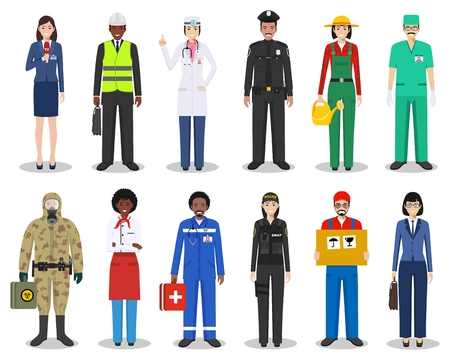 People occupation characters set in flat style isolated on white background. Flat vector icons on white background. Templates for infographic, sites, banners, social networks. Vector illustration.のイラスト素材