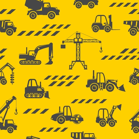 Detailed seamless background with toys of heavy construction equipment and mining machinery.のイラスト素材