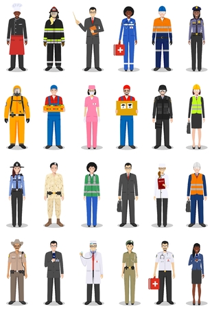 People occupation characters set in flat style isolated on white background. Flat vector icons on white background. Templates for infographic, sites, banners, social networks. Vector illustration.のイラスト素材